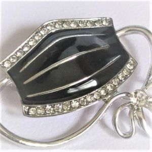 Enamel Crystal Mask Shape Brooch